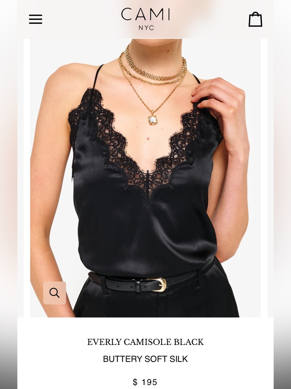 Cami NYC EVERLY CAMISOLE BLACK BUTTERY SOFT SILK black silk lace trim cami